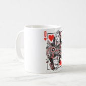Königin des Herzens, überspannte Grafik, Spielkart Kaffeetasse (Vorderseite Links)