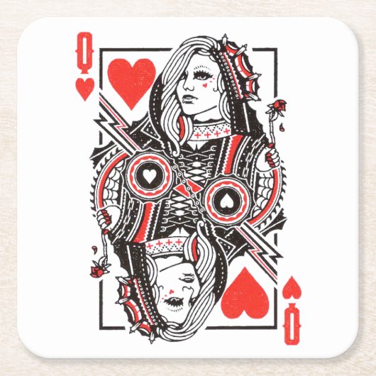 Königin des Herzens, überspannte Grafik, Spielkart Rechteckiger Pappuntersetzer (Vorderseite)