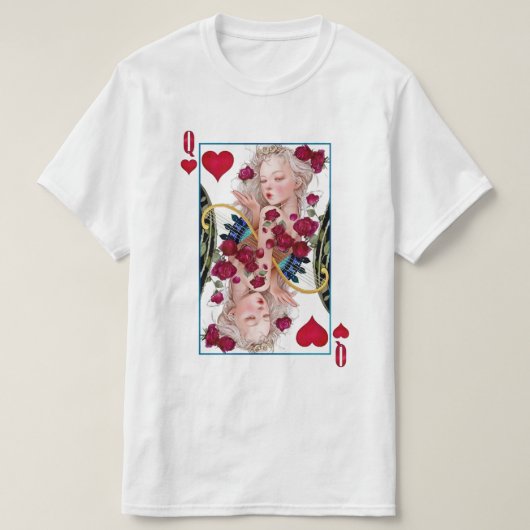 Königin des Herzens, überspannte Grafik, Spielkart T-Shirt (Design vorne)