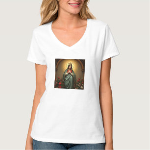 Königin-des-Himmels-Katholische-Frauen-V-Ausschnit T-Shirt