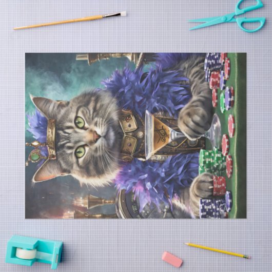 Königin des Tisches, Katze spielt Karten Seidenpapier (Basteln)