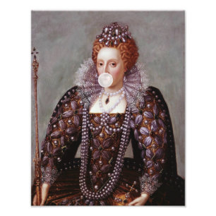 Königin Elisabeth I. bläst weißen Kaugummi Fotodruck