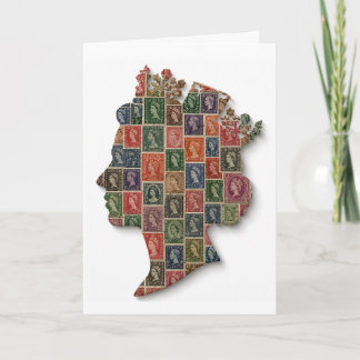 Königin Elisabeth II Briefmarken-Mosaik-Silhouette Karte