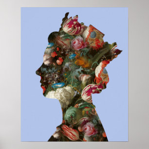 Königin Elisabeth II Silhouette Blumen Klein Poster
