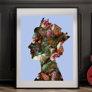 Königin Elisabeth II Silhouette Blumen Klein Poster
