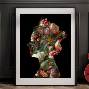 Königin Elisabeth II Silhouette Blumen Klein Poster