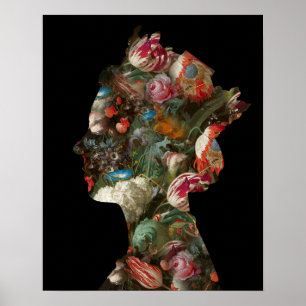 Königin Elisabeth II Silhouette Blumen Klein Poster