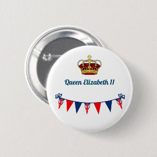 Königin Elizabeth 11 Blau, Weiß und Rot Button