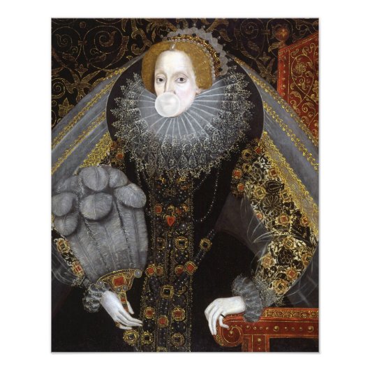 Königin Elizabeth I. bläst ein weißes Kaugummi Fotodruck (Vorne)