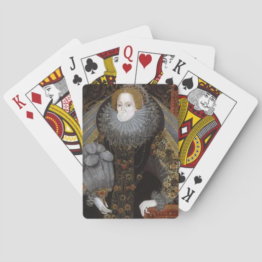 Königin Elizabeth I. bläst ein weißes Kaugummi Spielkarten (Rückseite)