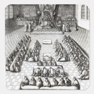 Königin Elizabeth I im Parlament Quadratischer Aufkleber