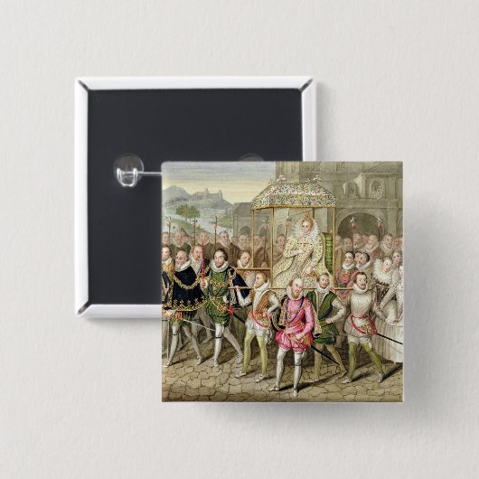 Königin Elizabeth I in der Prozession mit ihren Button (Vorne & Hinten)