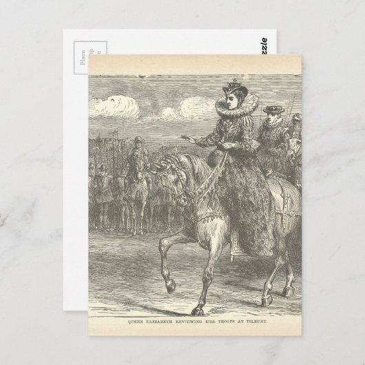 Königin Elizabeth I. in Tilbury Antique Gravur Postkarte (Vorne/Hinten)