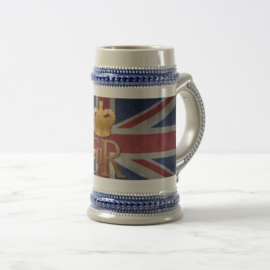 Königin Elizabeth II ER Tasse mit britischer Flagg (VorderseiteRechts)