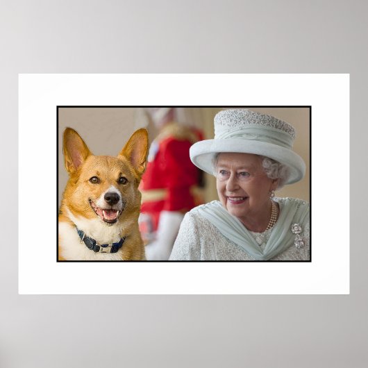 Königin Elizabeth II lacht mit ihrem Corgi Poster (Vorne)