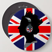 KÖNIGIN ELIZABETH MIT KOPFSTEINEN UND FLAGGE IM VE BUTTON (Vorne & Hinten)