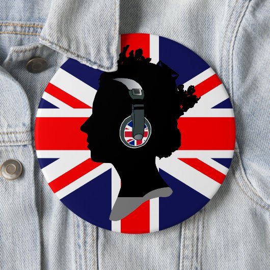 KÖNIGIN ELIZABETH MIT KOPFSTEINEN UND FLAGGE IM VE BUTTON (Beispiel)