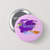 Königin-Hexe-klassische Hexe auf einem Besen-Knopf Button (Vorne & Hinten)