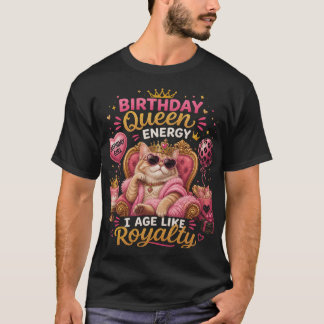Königin-Katze-Geburtstagskrone-Party-Design T-Shirt