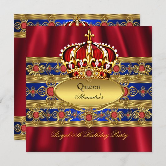 Königin King Prince Royal Blue Regal Red Crown 2 Einladung (Vorne/Hinten)