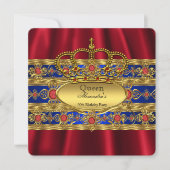Königin King Prince Royal Blue Regal Red Crown Einladung (Vorderseite)