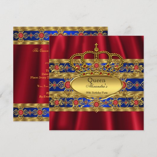 Königin King Prince Royal Blue Regal Red Crown Einladung (Vorne/Hinten)