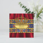 Königin King Prince Royal Blue Regal Red Crown Einladung (Stehend Vorderseite)