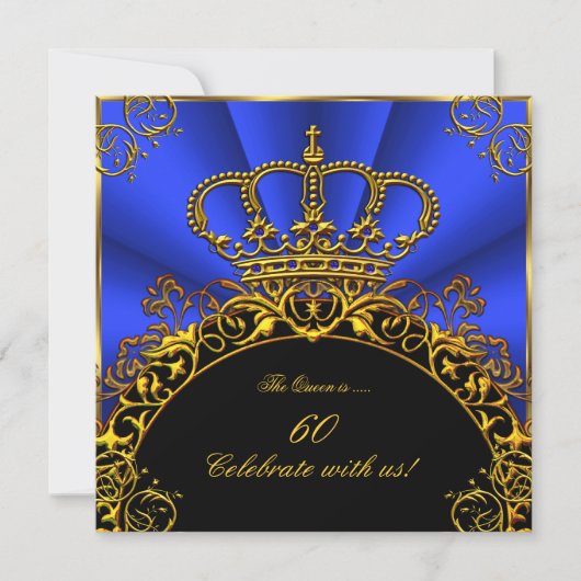 Königin King Regal Gold Royal Blue Birthday Party Einladung (Vorderseite)
