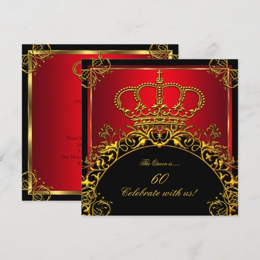 Königin/König Regal Red Gold Royal Geburtstagspart Einladung (Vorne/Hinten)