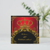Königin/König Regal Red Gold Royal Geburtstagspart Einladung (Stehend Vorderseite)