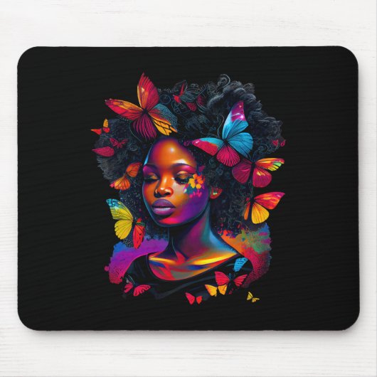 Königin Kunstmalerei Schmetterling Afro Niedlich Mousepad (Vorne)