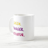 Königin Managerin Motivatorin Brush Script Typogra Kaffeetasse (Vorderseite Links)