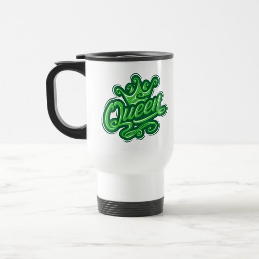 Königin mit Krone, Typografie-Design Reisebecher (Links)