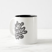 Königin mit Krone, Typografie-Design Zweifarbige Tasse (Vorderseite Links)