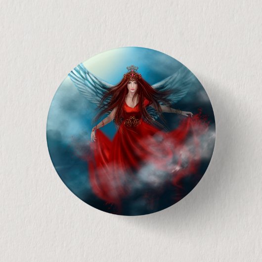 Königin mit roten Flügeln in Wolken Button (Vorderseite)