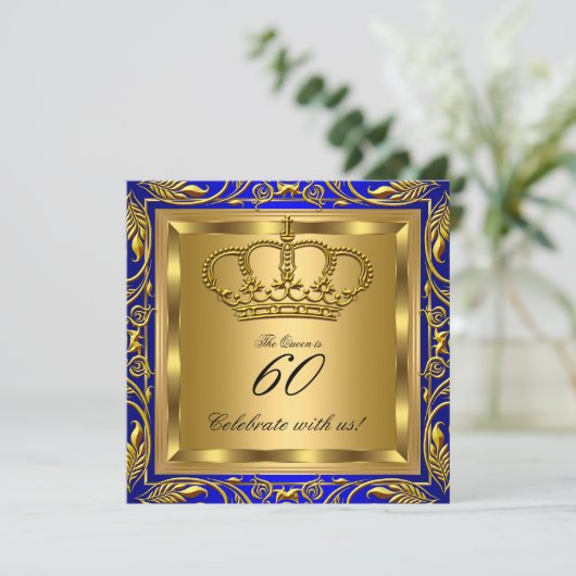 Königin oder König Royal Blue Gold Elite Geburtsta Einladung (Stehend Vorderseite)