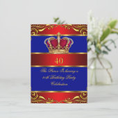 Königin Prince King Regal Red Gold Blue Crown Einladung (Stehend Vorderseite)