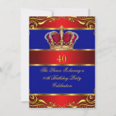 Königin Prince King Regal Red Gold Blue Crown Einladung (Vorderseite)