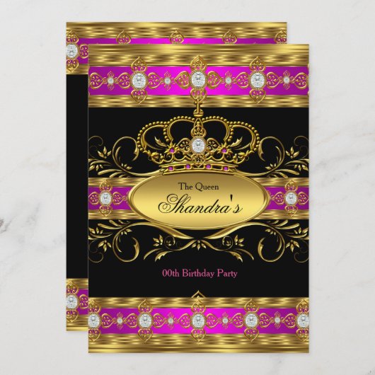 Königin Princess Royal Pink Gold Diamant Crown Par Einladung (Vorne/Hinten)