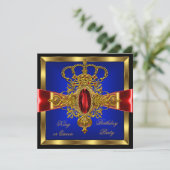 Königin Royal Blue Red Birthday Party Einladung (Stehend Vorderseite)