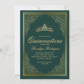 Königin Smaragdgrün Gold Princess Tiara Einladung (Vorderseite)