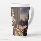 Königin Victoria bläst ein rosa Kaugummi Milchtasse (Rechte Ecke)