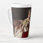 Königin Victoria bläst ein rosa Kaugummi Milchtasse (Linke Ecke)