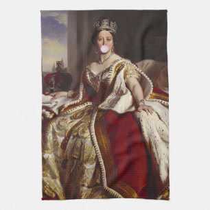 Königin Victoria bläst rosa Kaugummi Geschirrtuch