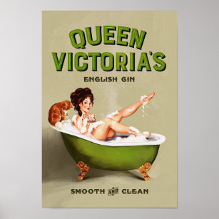 Königin Victorias Englischgin: Vintage Alkoholwerb Poster