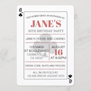 Königin von Clubs Poker Spielkarten Casino Einladung