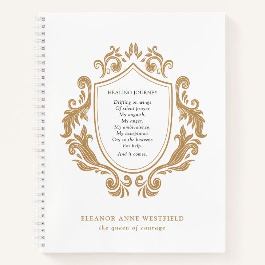 Königin von Courage Heilung Journey Gedicht Gold B Notizblock (Vorderseite)