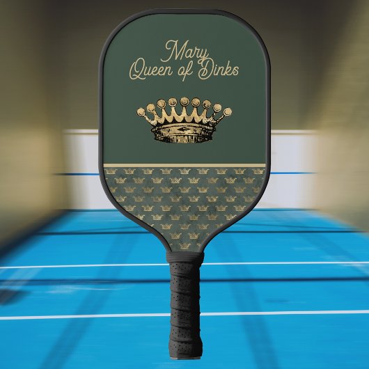 Königin von Dinks Vintag-Grünkronenmonogramm Pickleball Schläger