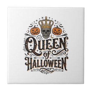 Königin von Halloween Vintage Schädel Kürbis Shirt Fliese