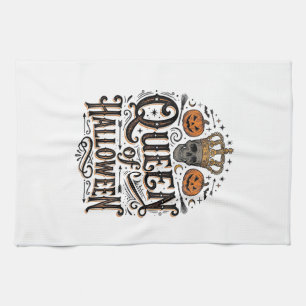 Königin von Halloween Vintage Schädel Kürbis Shirt Geschirrtuch